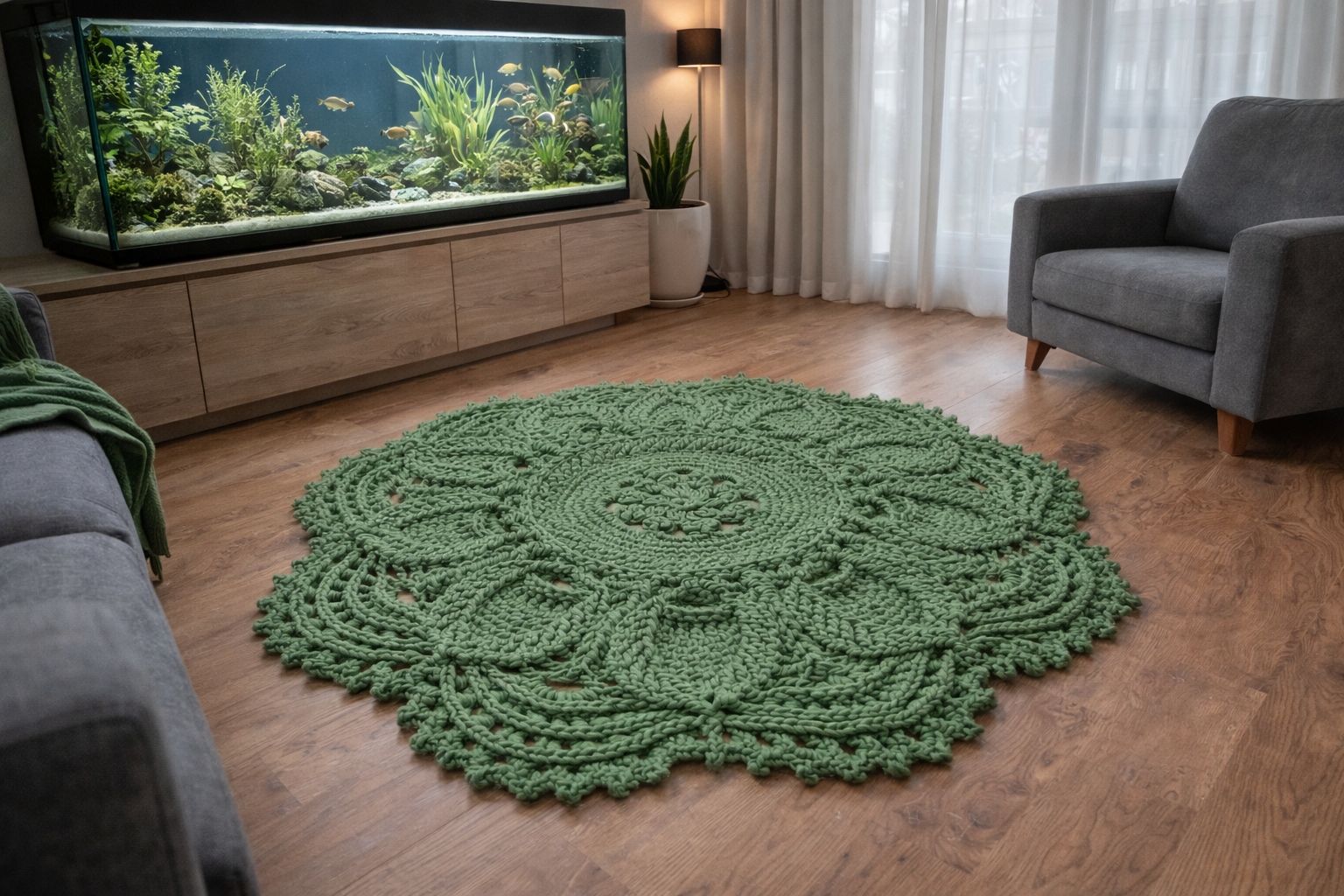 Rankų darbo apvalus kilimas „Magnolija“ – Smaragdinės spalvos - Image 4