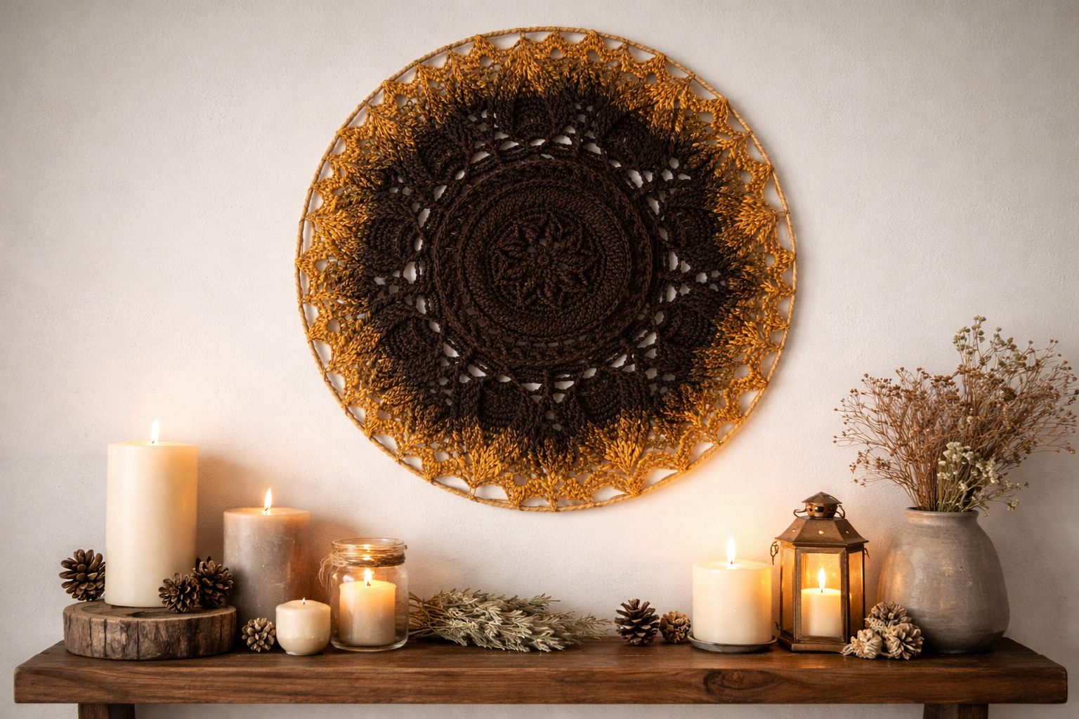 Juodo šokolado - garstyčių spalvos mandala kilimas „Ulita" - Image 3