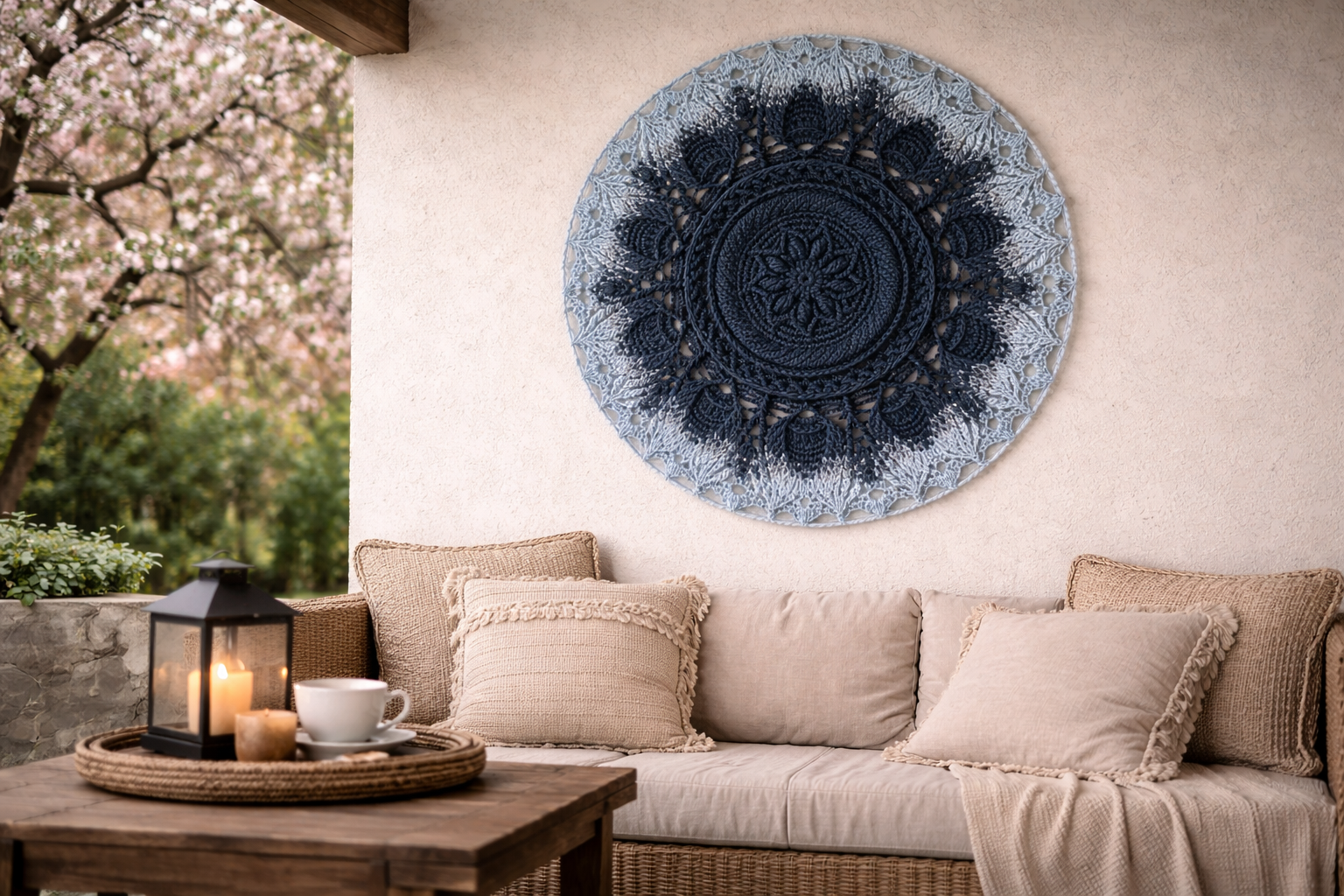 Mėlynos spalvos šviesėjantis ombre mandala kilimas „Ulita" - Image 3