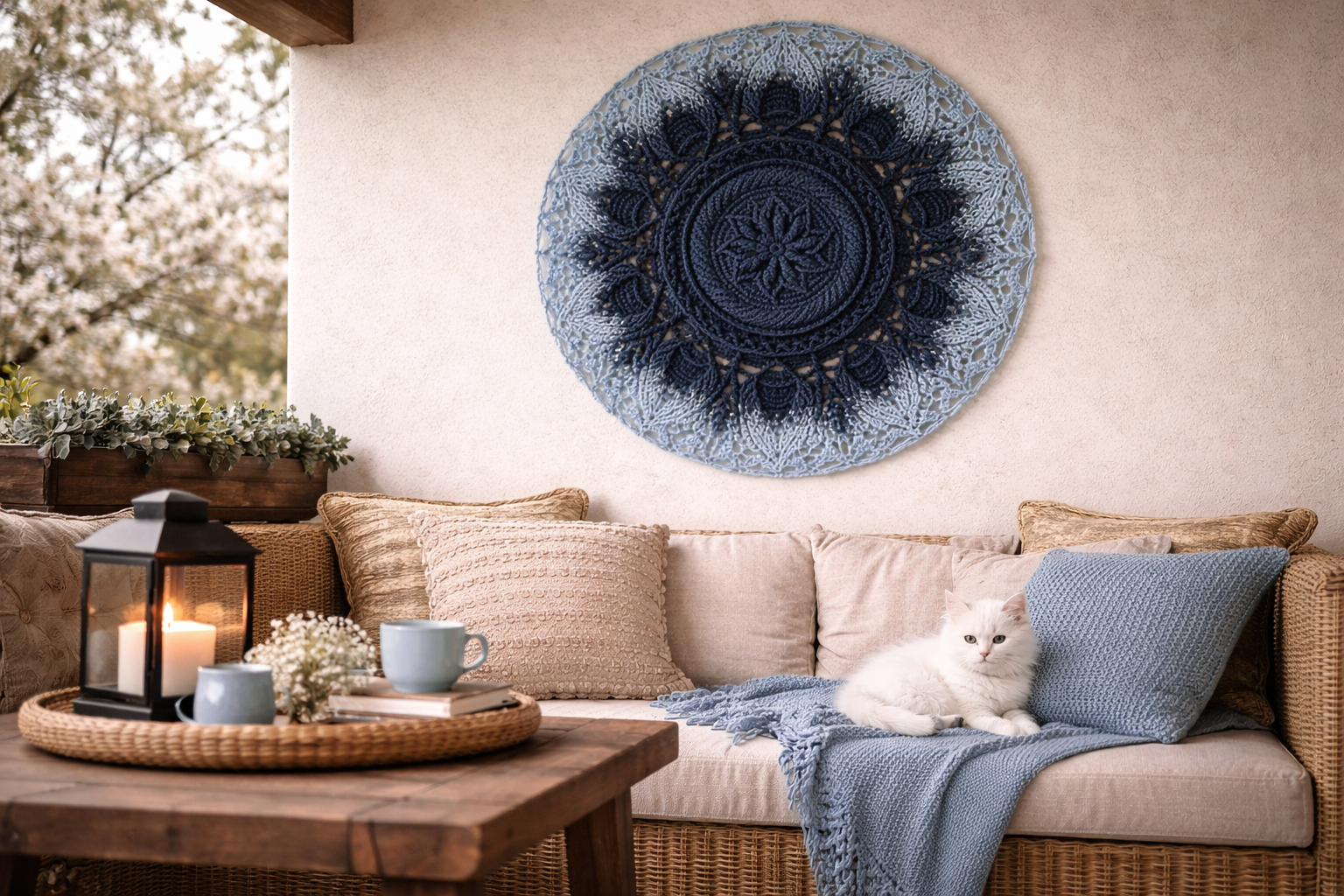 Mėlynos spalvos šviesėjantis ombre mandala kilimas „Ulita" - Image 5