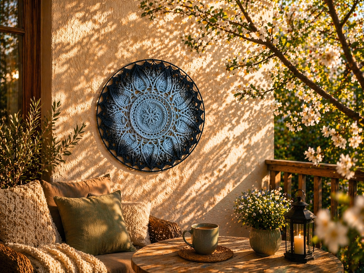 Mėlynos spalvos tamsėjantis ombre mandala kilimas „Ulita" - Image 3