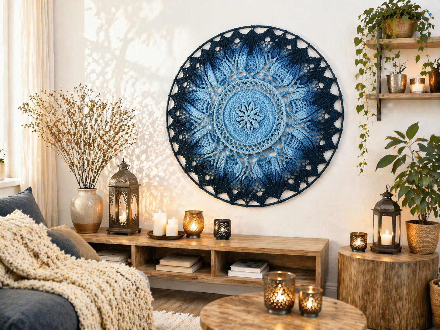 Mėlynos spalvos tamsėjantis ombre mandala kilimas „Ulita" - Image 5