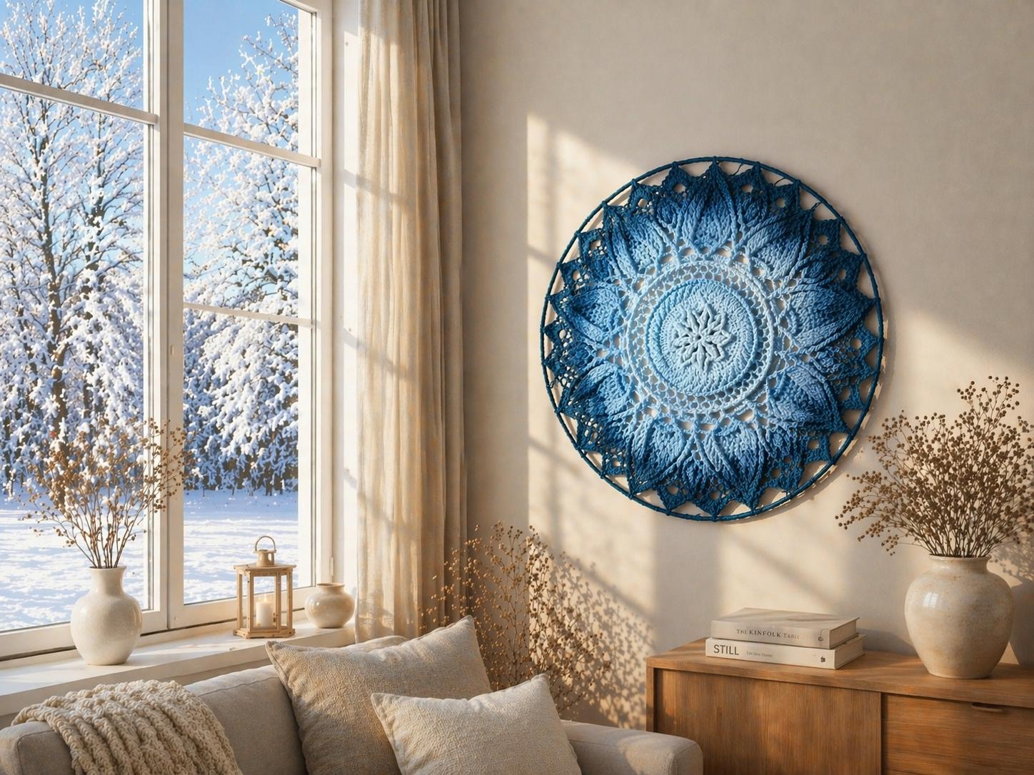 Mėlynos spalvos tamsėjantis ombre mandala kilimas „Ulita" - Image 6