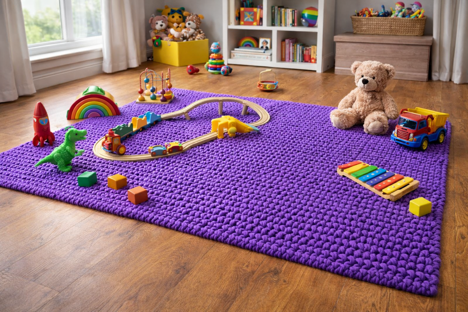 Rankų darbo kilimas „Kilpinukas“ – Purpurinės violetinės spalvos - Image 4