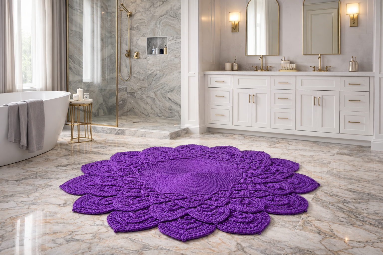 Rankų darbo kilimas „Lotosas“ – Purpurinės violetinės spalvos tuščiaviduris - Image 2