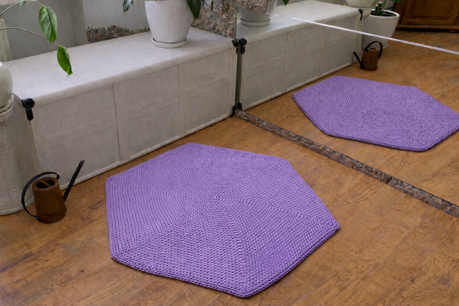 Rankų darbo šešiakampis kilimas „Šešiakampis“ – Fuksijos spalvos - Image 5
