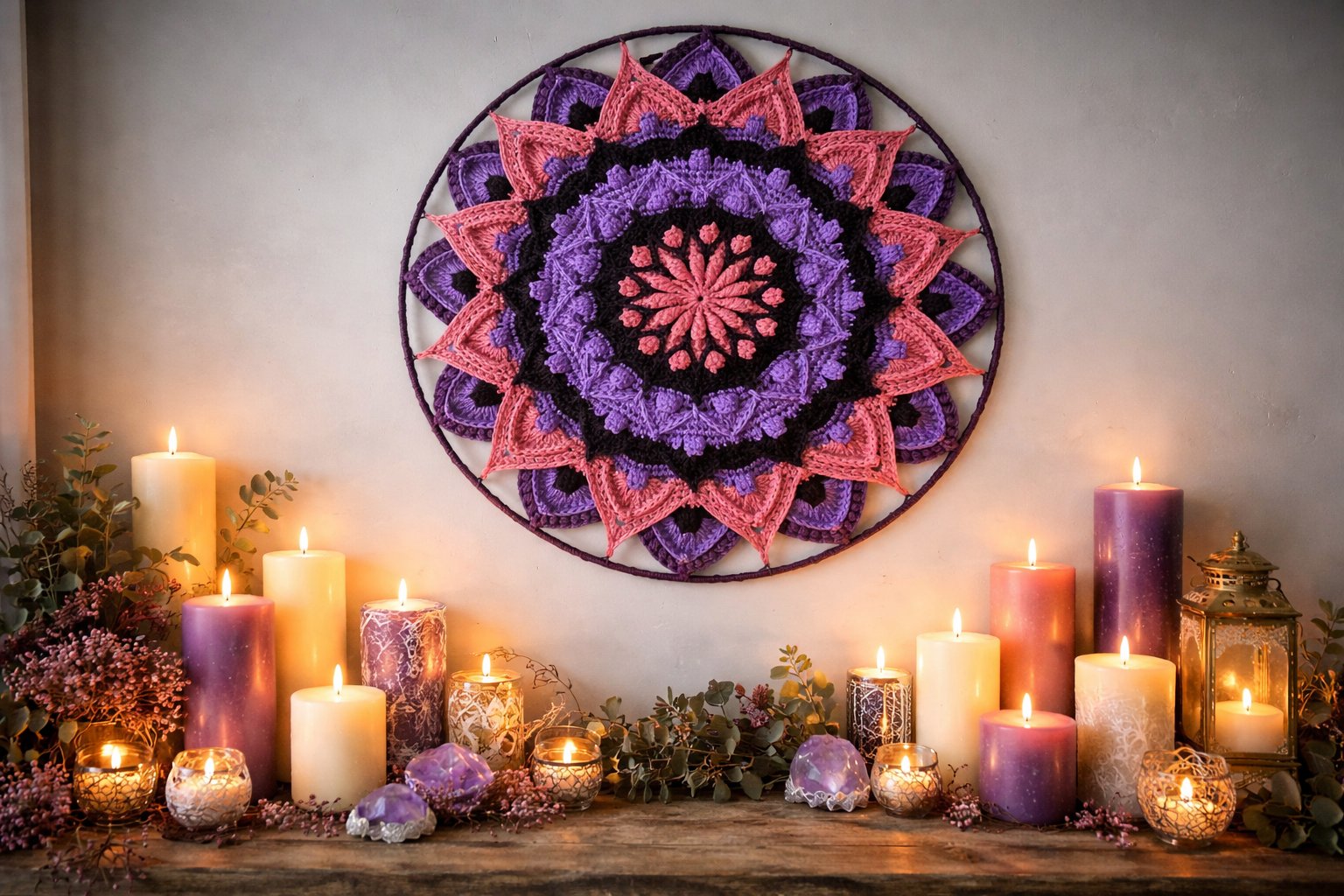 Rankų darbo sienų dekoracija „Lotosas“ – Violetinės - rožinės spalvos - Image 6