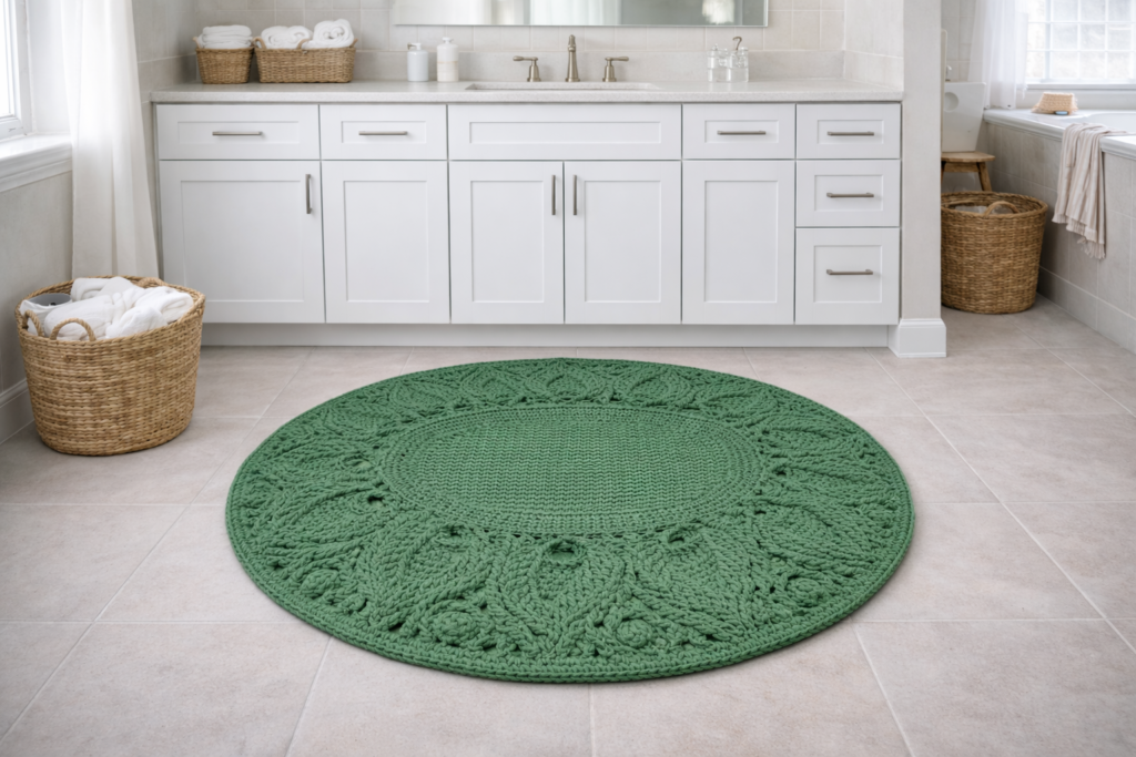 Rankų darbo vonios kilimėlis – Žalios spalvos vonios kambario kilimėlis